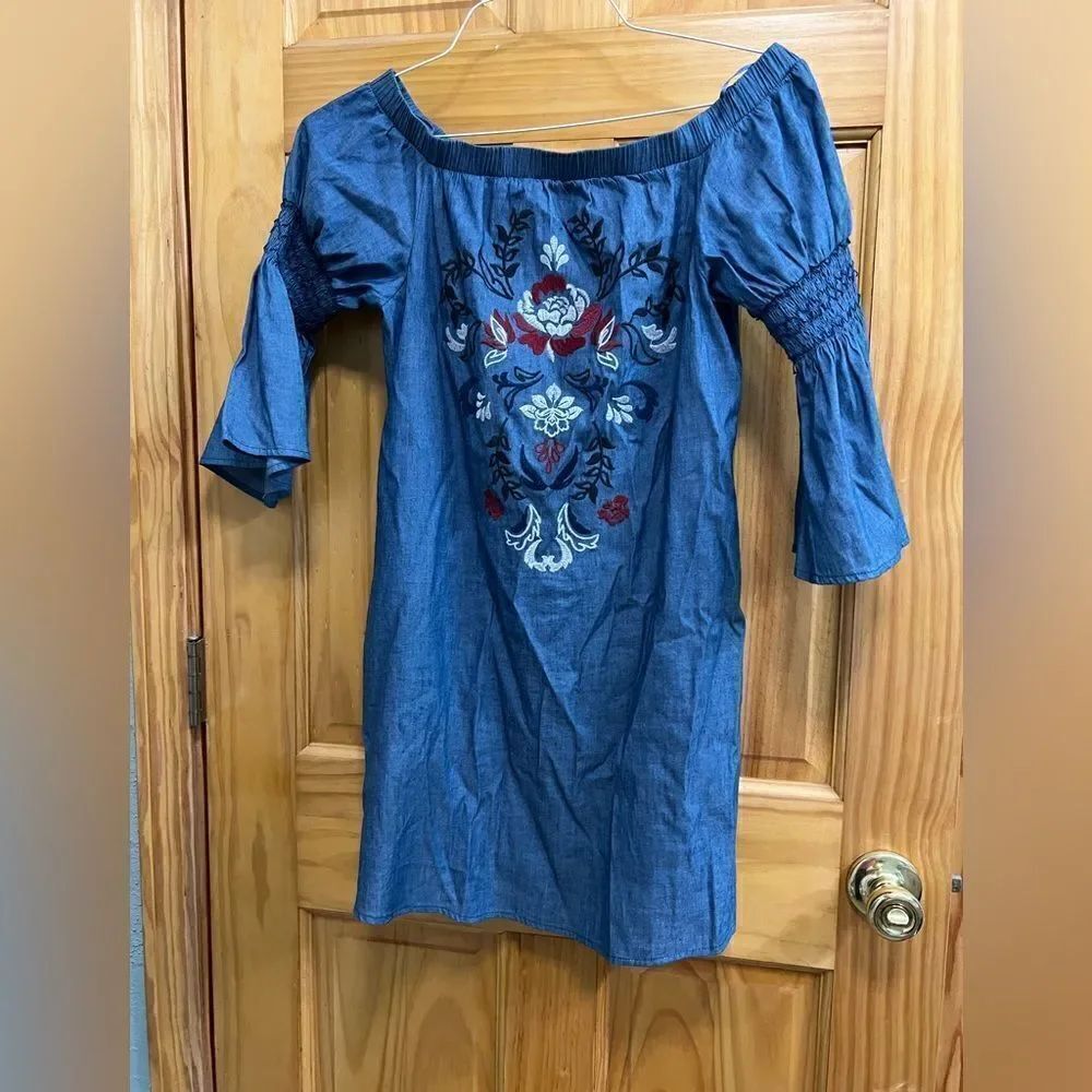 Blue Rain denim embroidered mini dress size XS